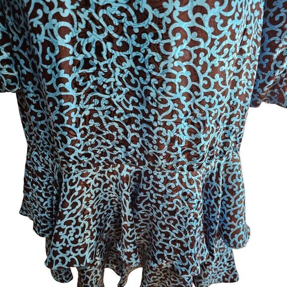 Vintage 80s Maggie London Dress Womens 8 Blue Black Silk Midi Drop Waist Peplum - Picture 6 of 8